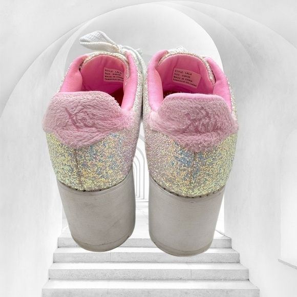 YRU LALA glitter sparkle pink heart platform rave edc sneakers white 9 - Picture 3 of 4